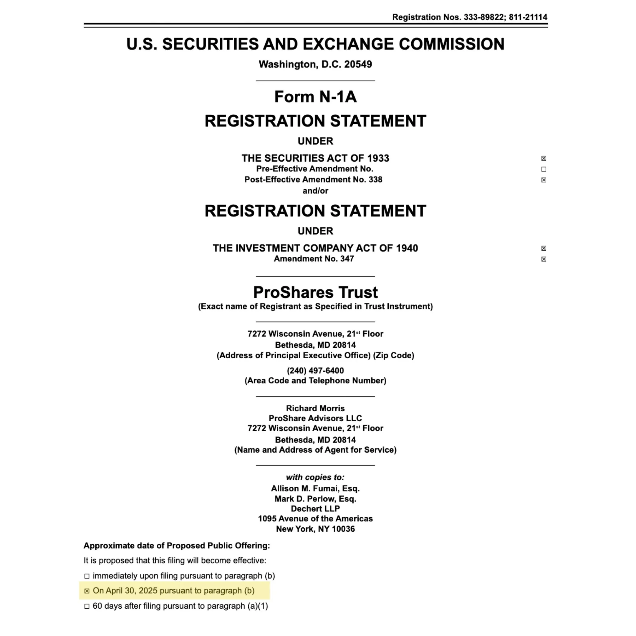 美 SEC 已批准 ProShares Trust XRP ETF 於 4 月 30 日公開上市