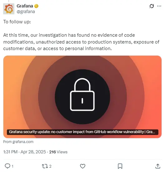 Grafana 回应此前黑客事件：未发现代码被修改或客户数据泄露