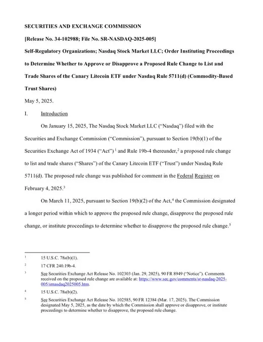 미국 SEC, 카나리 캐피탈이 제출한 라이트코인 현물 ETF 신청에 대한 결정 연기