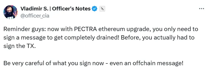 見解：イーサリアム Pectra アップグレード後は慎重に取引に署名する必要がある