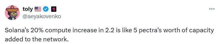 Solana 联创：Solana v2.2 计算能力提升 20%