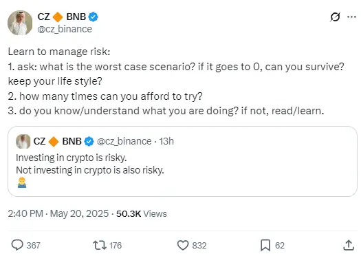 趙長鵬：管理加密貨幣投資風險需考慮三大要點