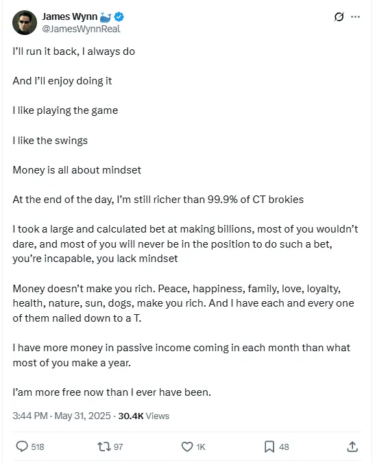 Giant Whale James Wynn: I will make a comeback, as always, now more free than ever