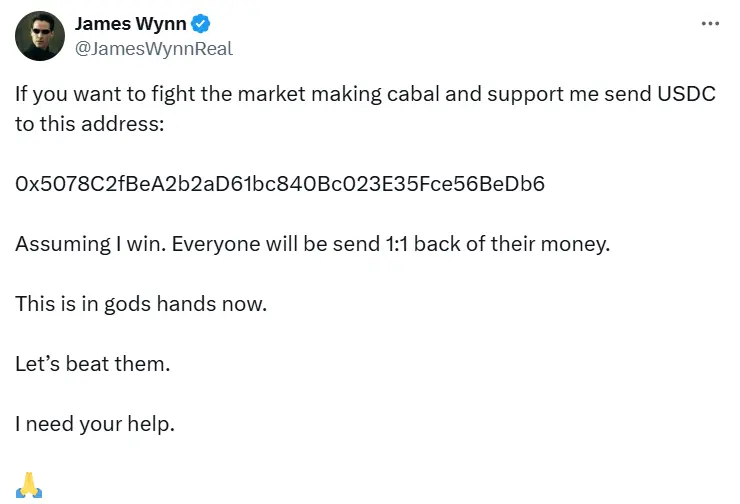 James Wynn attempted to initiate a fundraising campaign to combat the market-making group