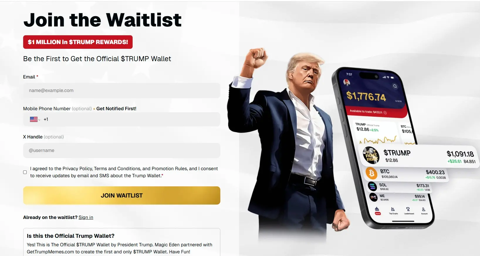 시장 소식: Meme코인 Trump가 Magic Eden과 협력하여 트럼프 암호화 지갑을 출시했습니다