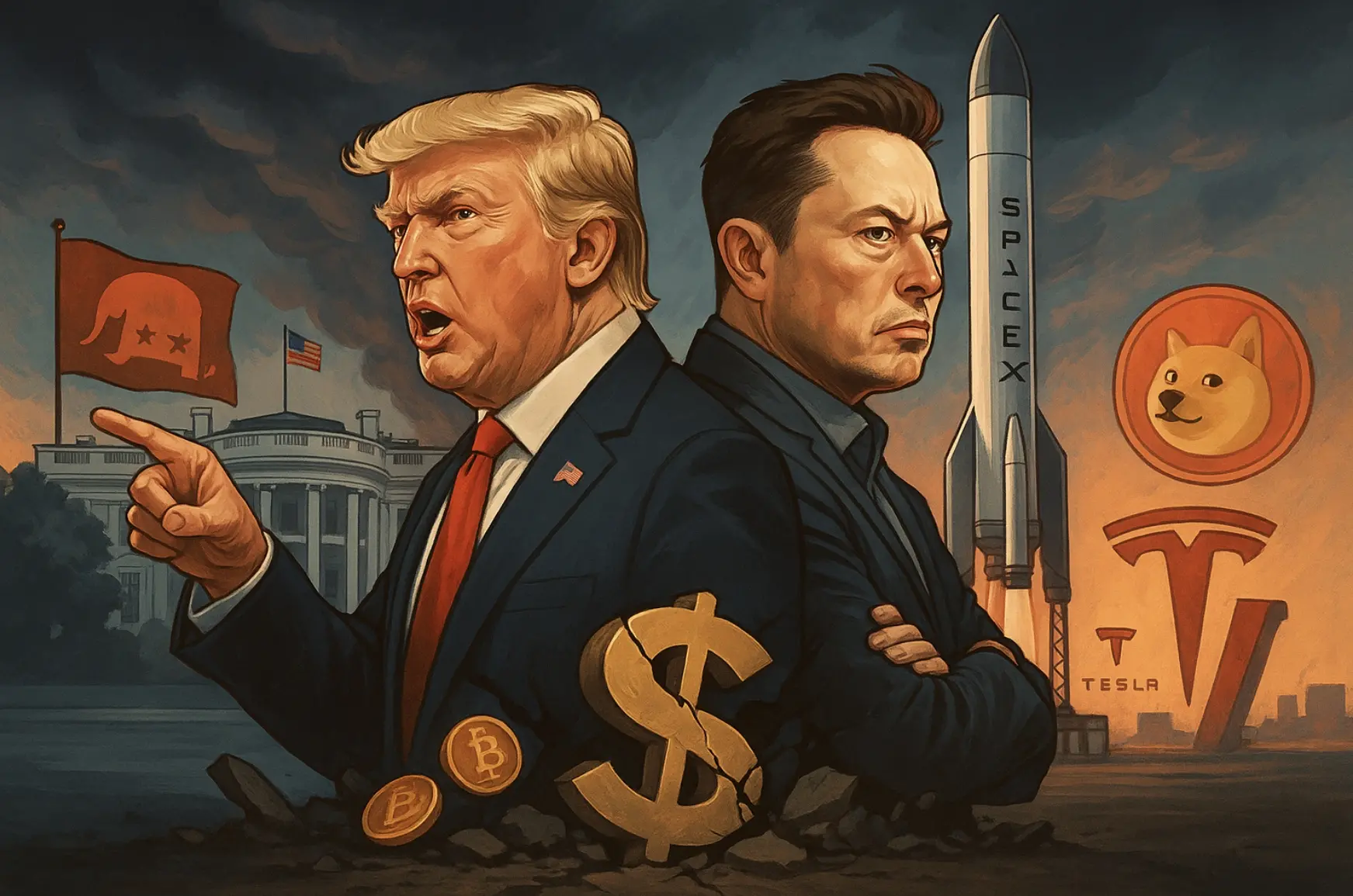 The U.S. stock market is overturned, Bitcoin plummets, and Musk and Trump 