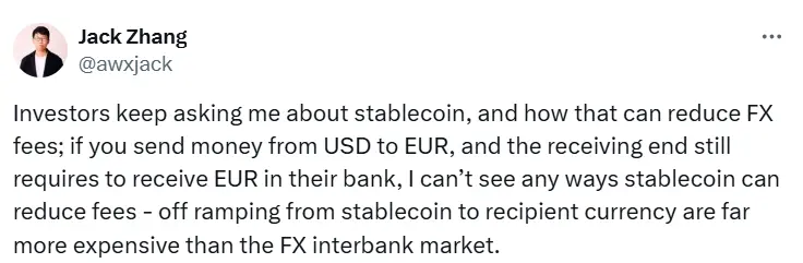 Airwallex CEO：穩定幣難以替代傳統跨境支付