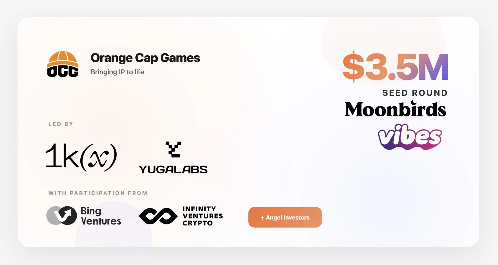 鏈遊開發工作室 Orange Cap Games 完成 350 萬美元融資，Yuga Labs 等領投