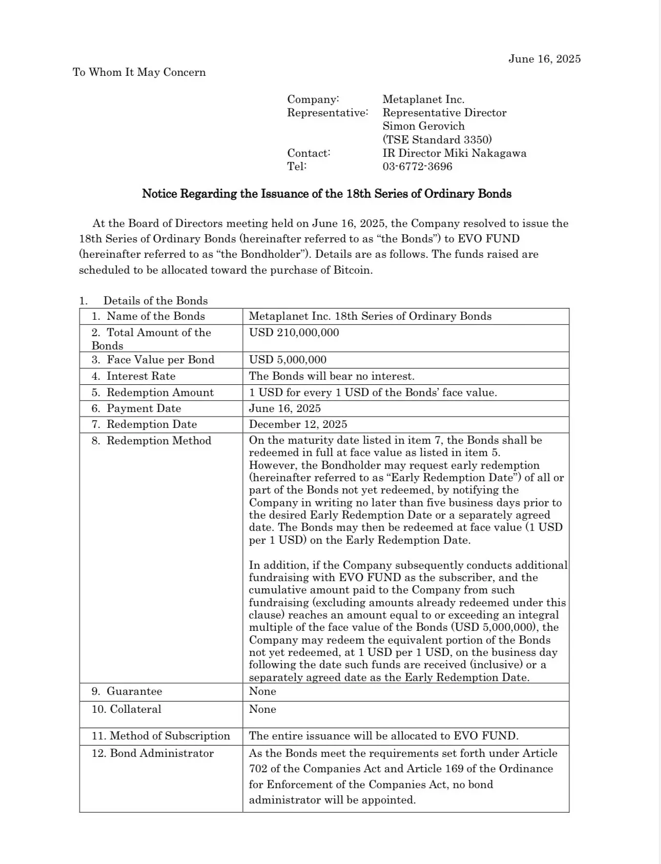 Metaplanet 再发 2.1 亿美元零息债券购比特币