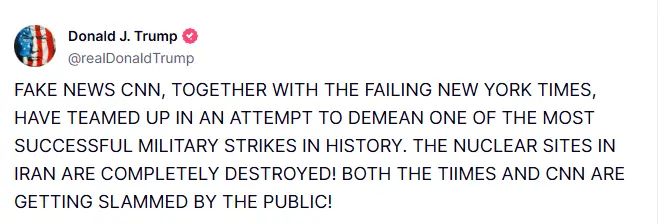 特朗普政府强烈反驳有关美未能摧毁伊朗核设施的说法