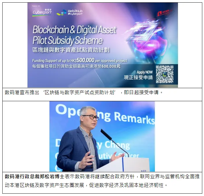 數碼港歡迎特區政府發表的數字資產政策宣言 2.0  
並推出‘區塊鏈與數字資產試點資助計劃’支持產業發展