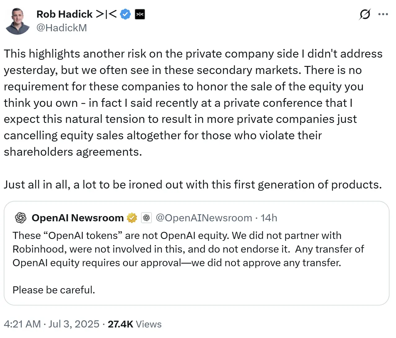 OpenAI「偽情報撲滅」Robinhood:株式トークン化の背後にある四つの論争を明らかにする