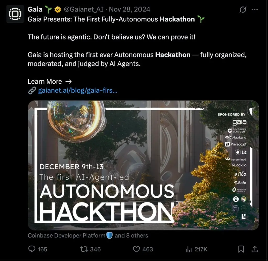 Gaiaは世界初のAI自主ハッカソンを開催