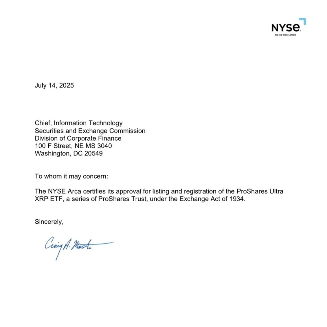 紐交所批准 ProShares Ultra XRP ETF