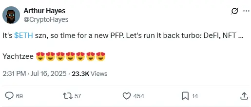 Arthur Hayes: The Ethereum season has arrived, and DeFi and NFTs will benefit and make a comeback