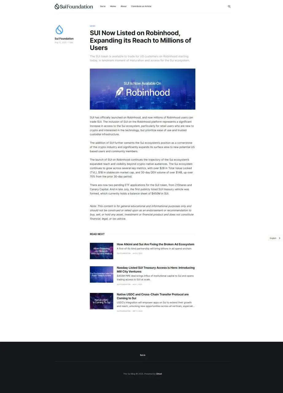 SUI accidentally published and then deleted the announcement related to Robinhood, possibly a preset draft