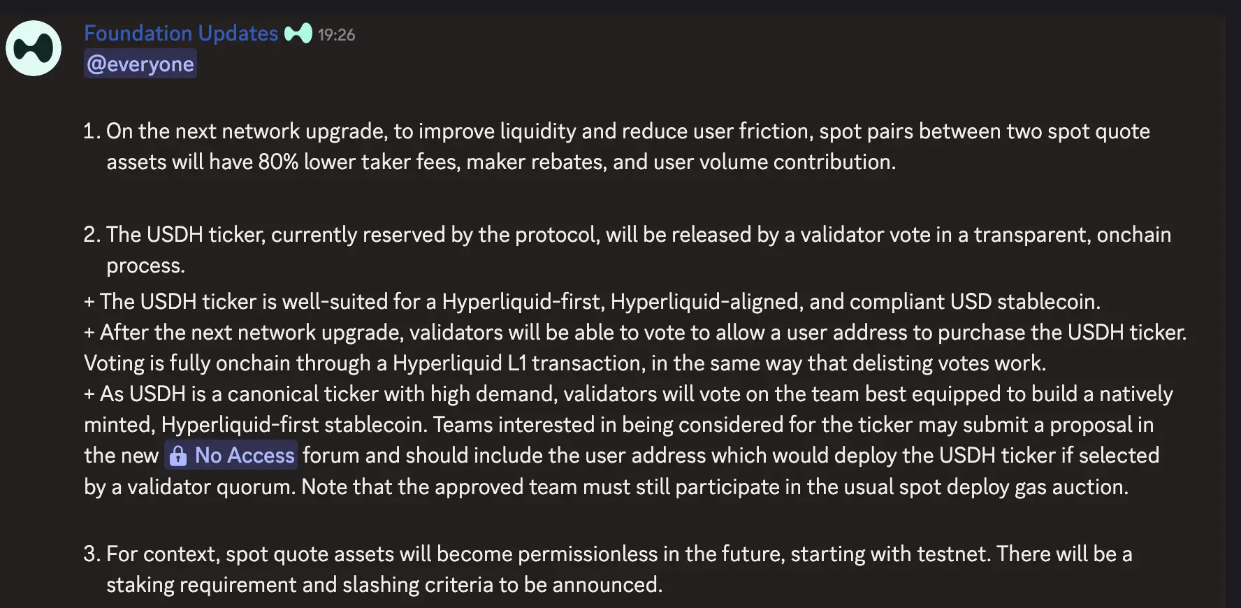 Hyperliquidは、安定コインの発行に使用されるUSDHトークンシンボルをリリースします。