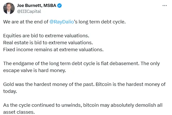 观点：BTC 现为“最硬货币”，或将彻底摧毁所有资产类别