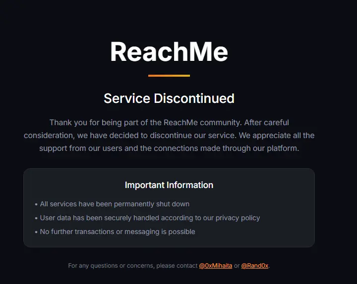 The paid chat platform ReachMe announced that it will cease operations