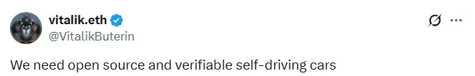 Vitalik：自动驾驶汽车系统应开源且具备可验证性