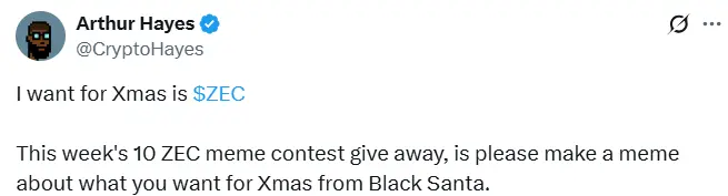 Arthur Hayes: The Christmas gift I want is ZEC