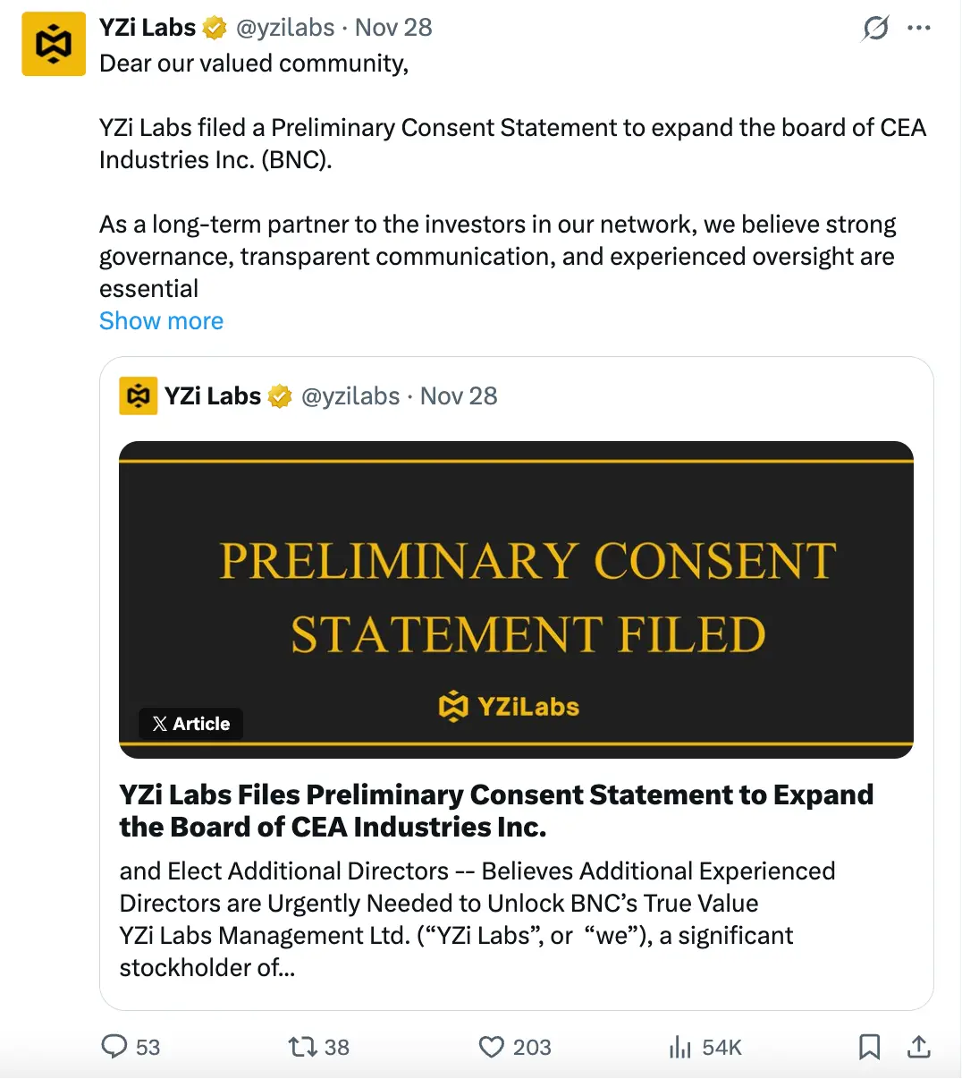 YZi Labs accuses 10X Capital of
