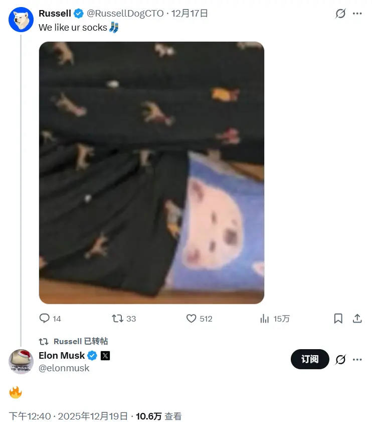 马斯克回复 Base 生态 meme 币 Russell 动态，后者短时拉升 3 倍后回落