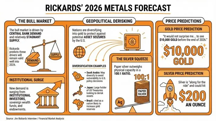 《貨幣戰爭》作者預測:2026 年金價將漲至 1 萬美元,白銀或達 200 美元