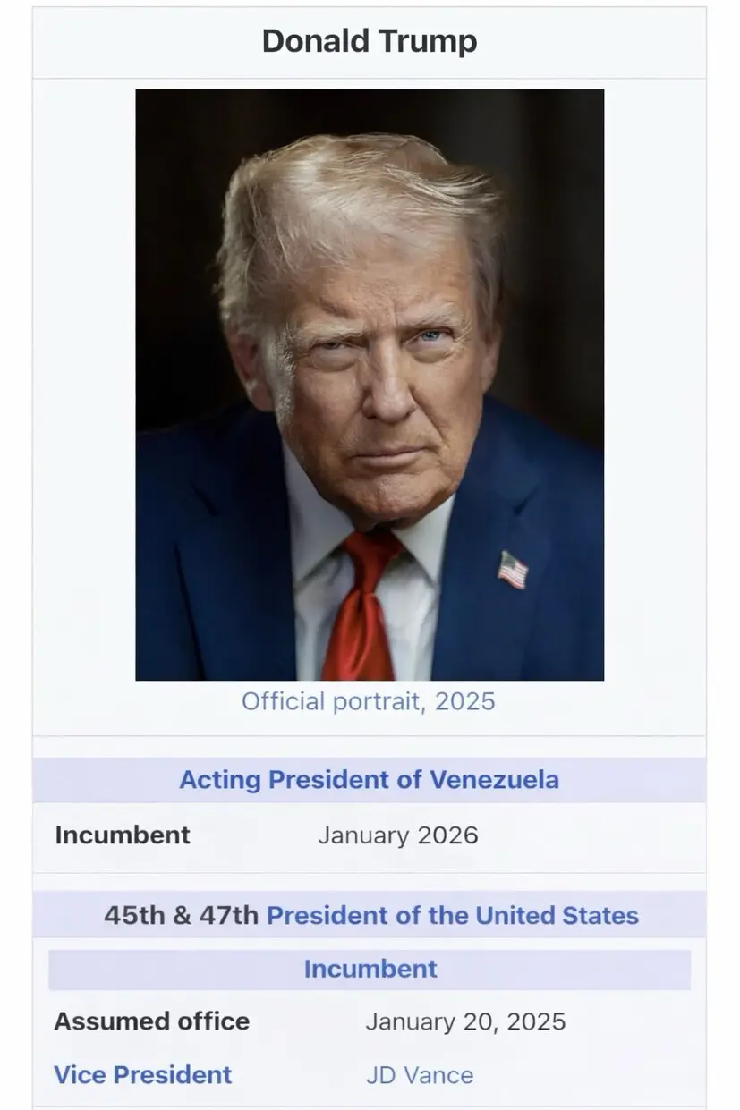 Trump posts a picture claiming to be the acting president of Venezuela