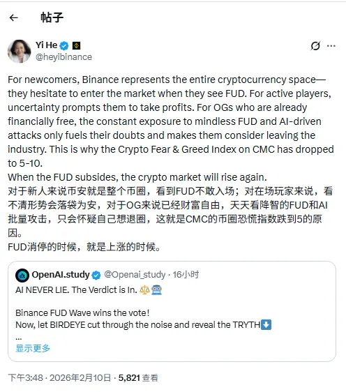 He Yi: The time when FUD calms down is the time when the market rises