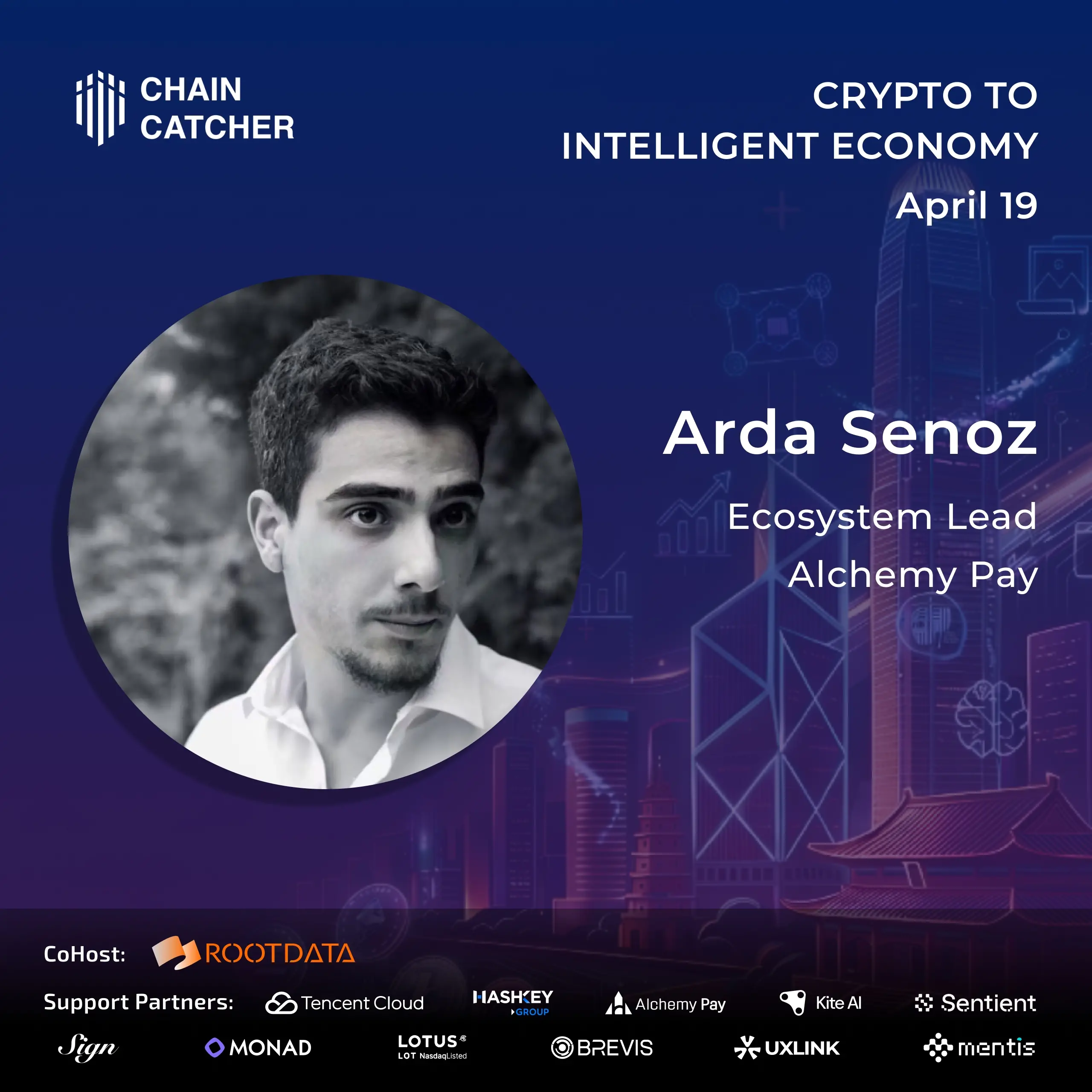 Arda Senoz, the head of the Alchemy Pay ecosystem, confirmed attendance at the ChainCatcher Hong Kong forum themed