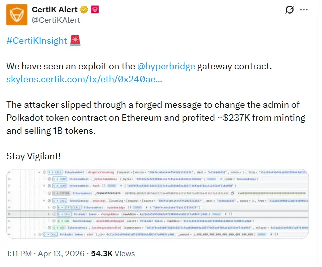 1 billion DOTs were minted out of thin air, but the hacker only made 230,000 dollars