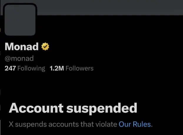 L1 Project Monad official X account has been frozen