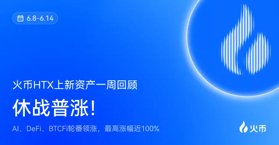 후오비HTX 신규 자산 일주일 회고 (6.8-6.14): AI, DeFi, BTCFi가 차례로 상승, 최고 상승폭은 거의 100%에 달함