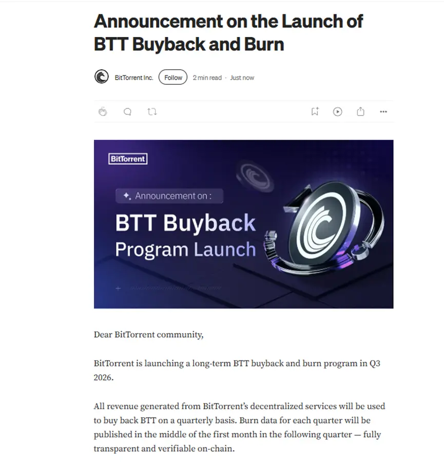 BitTorrent starts a 100% buyback and burn plan for BTT, officially launching a new era of deflationary value