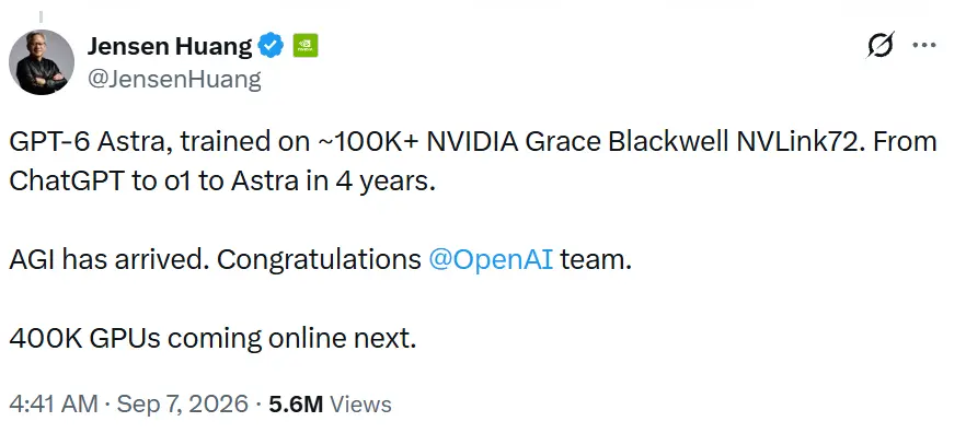 Huang Renxun: AGI đã đến! OpenAI Astra đứng sau là NVIDIA, 400.000 GPU sắp ra mắt