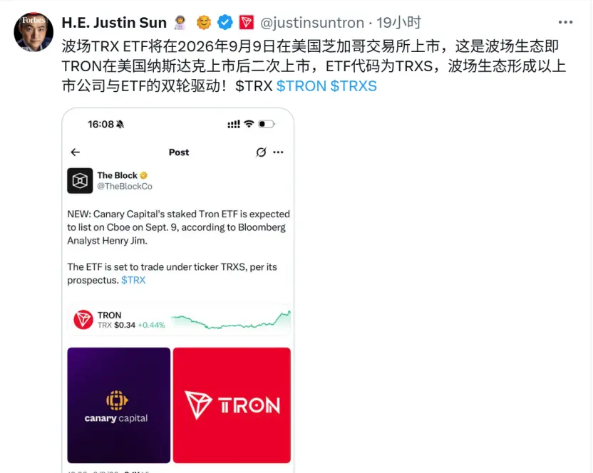 TRX ETF приземлился на Чикагской фондовой бирже, и глобальная легализация Tron достигла нового этапа
